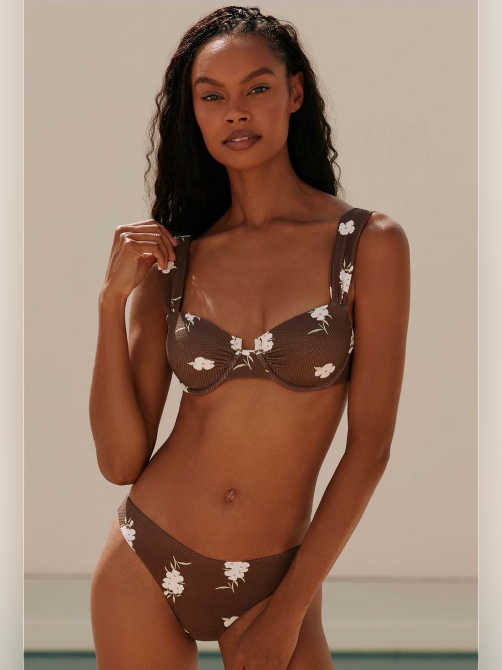 Anthropologie Dippin Daisy brown floral swimsuit size medium NWT